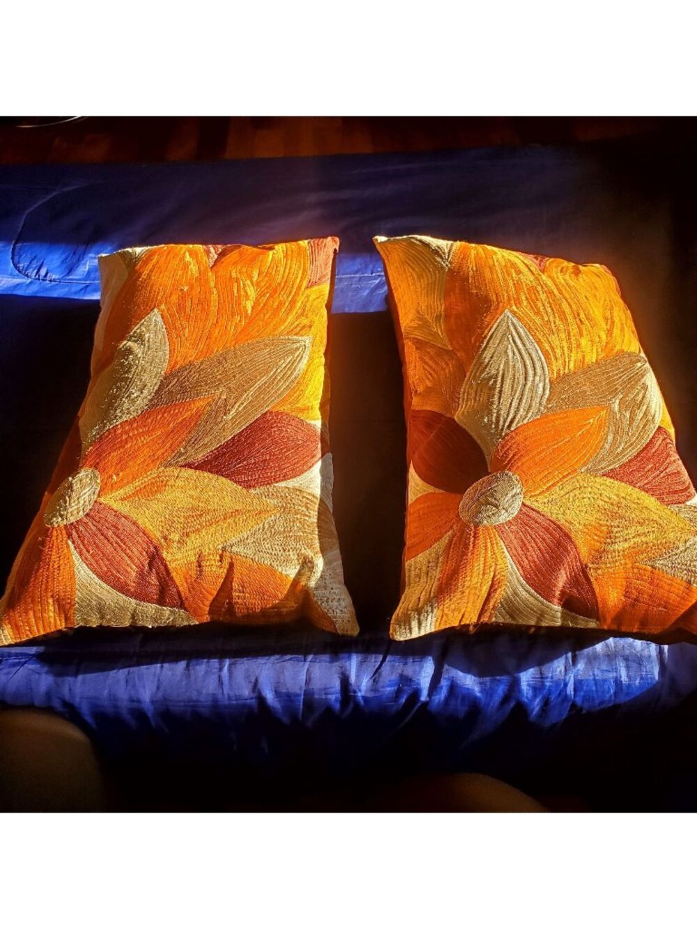 2 NOS VTG Pier 1 Accent Throw Pillows Sateen Floral Textured Orange Gold 12x20
